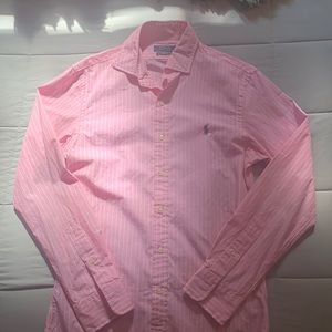 Mens pink button down polo shirt